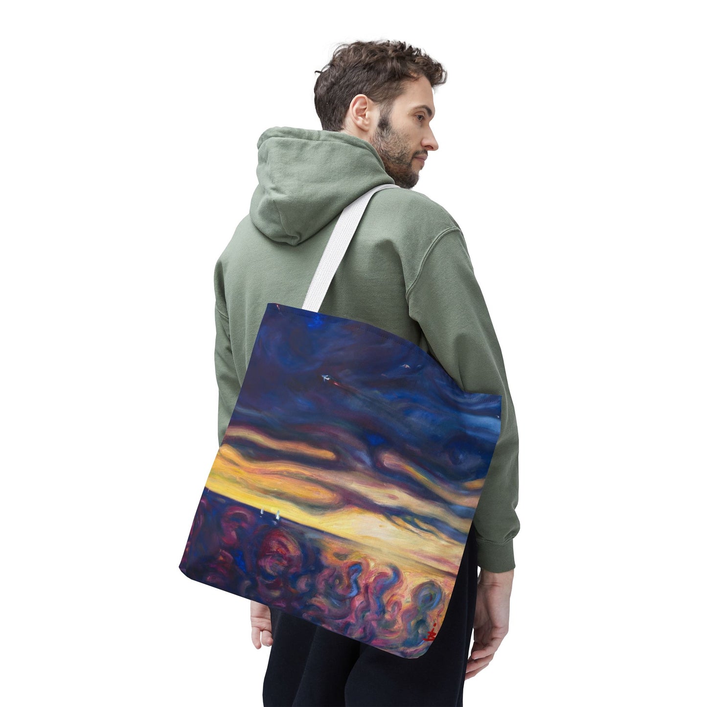 Tragetasche „Sonnenuntergangs-Traumlandschaft“ – Abstrakter Nachthimmel-Allover-Print