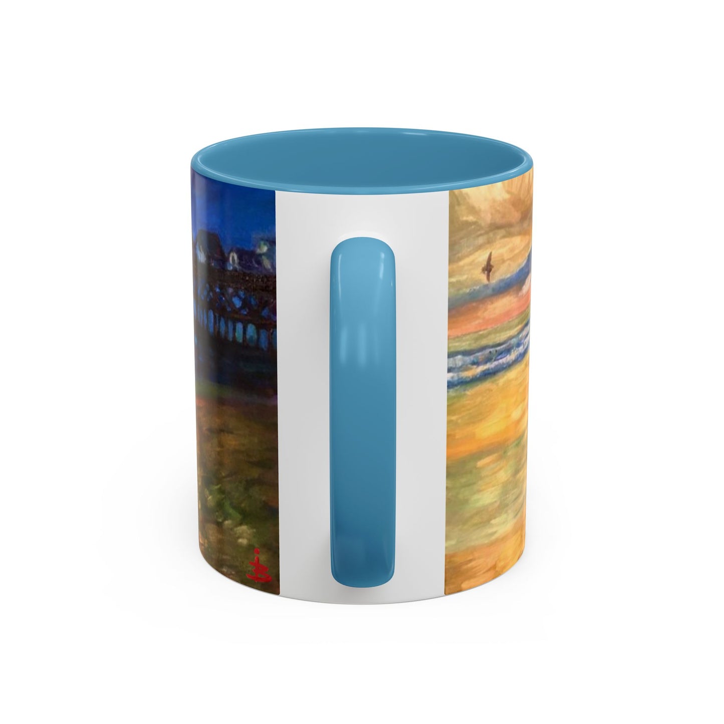 Kaffeetasse „Sonnenuntergang am Küstenpier“ – Künstlerische Tasse mit maritimem Akzent (325 ml)