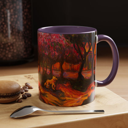 Kaffeetasse mit herbstlichem Hundemotiv – Tasse mit floralem Waldakzent (325 ml)