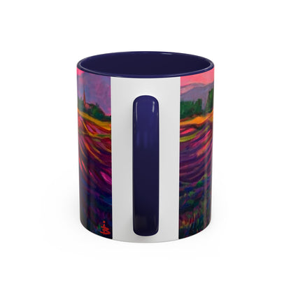 Kaffeetasse mit Lavendelfeld-Motiv – Lebendige Sonnenuntergangslandschaft, 325 ml