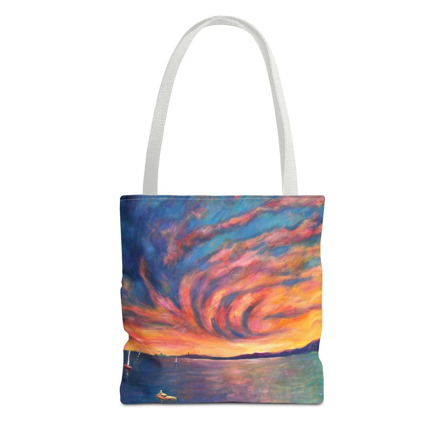 Sunset Swirl Tote Bag — Colorful Coastal Art All-Over Print Tote