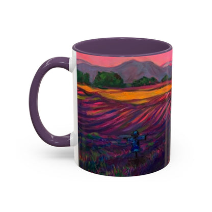 Kaffeetasse mit Lavendelfeld-Motiv – Lebendige Sonnenuntergangslandschaft, 325 ml