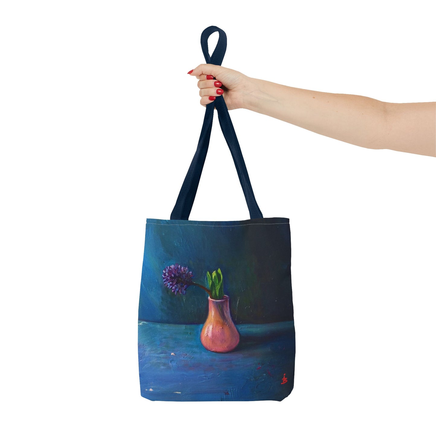 Florale Stillleben-Einkaufstasche – Malereische Vase & Lila Blüte AOP