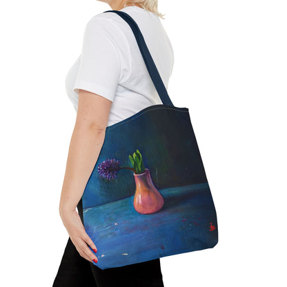 Florale Stillleben-Einkaufstasche – Malereische Vase & Lila Blüte AOP