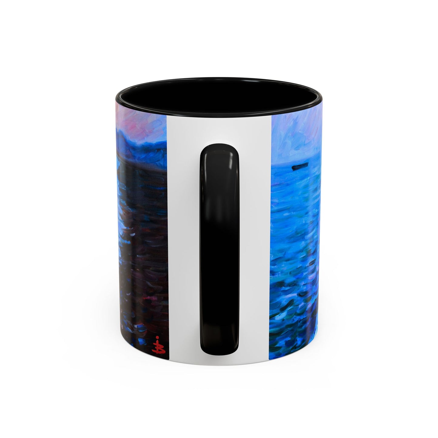 Kaffeetasse „Sonnenaufgang an der Küste“ – Tasse mit Meerespier-Motiv (325 ml)