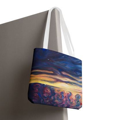 Tragetasche „Sonnenuntergangs-Traumlandschaft“ – Abstrakter Nachthimmel-Allover-Print