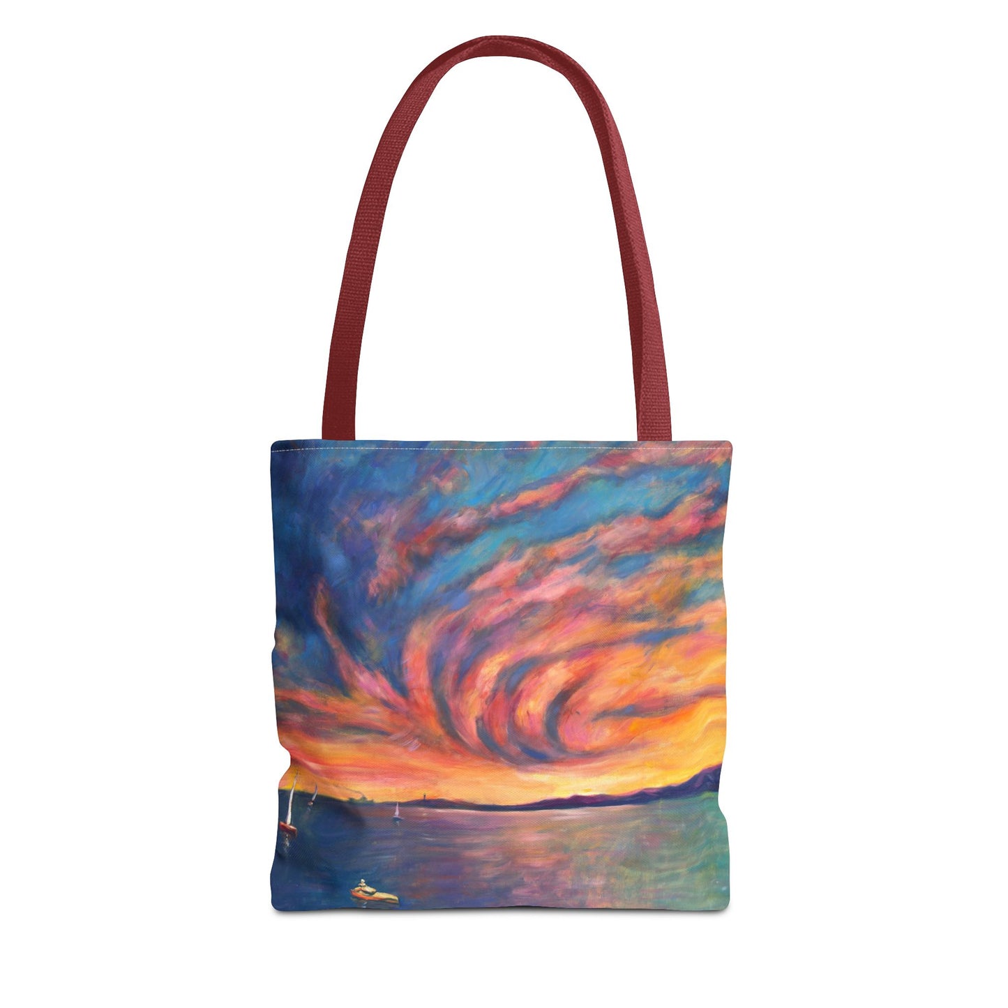 Sunset Swirl Tote Bag — Colorful Coastal Art All-Over Print Tote
