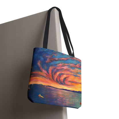 Sunset Swirl Tragetasche – Bunte Tragetasche mit Küstenmotiv und Allover-Print