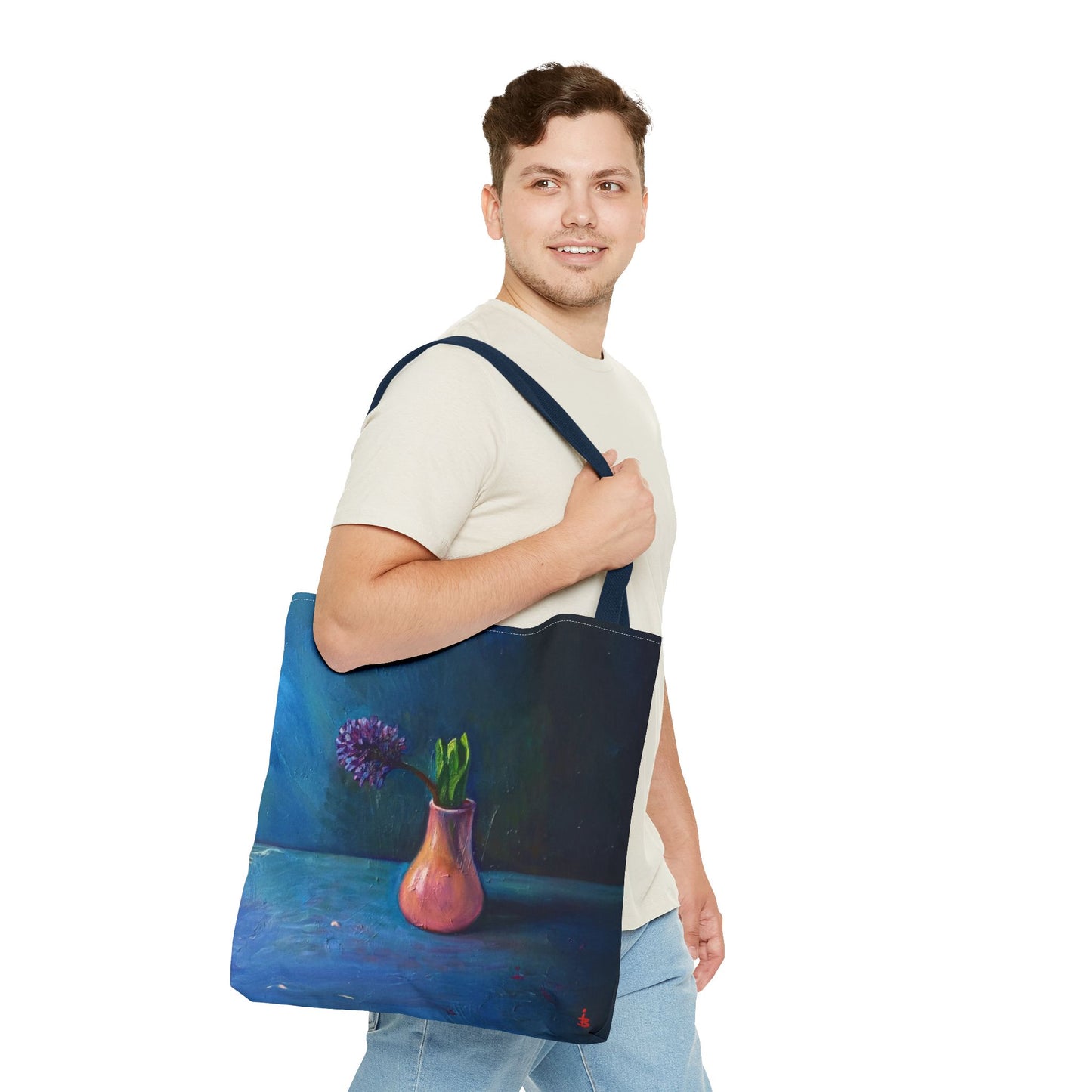 Florale Stillleben-Einkaufstasche – Malereische Vase & Lila Blüte AOP