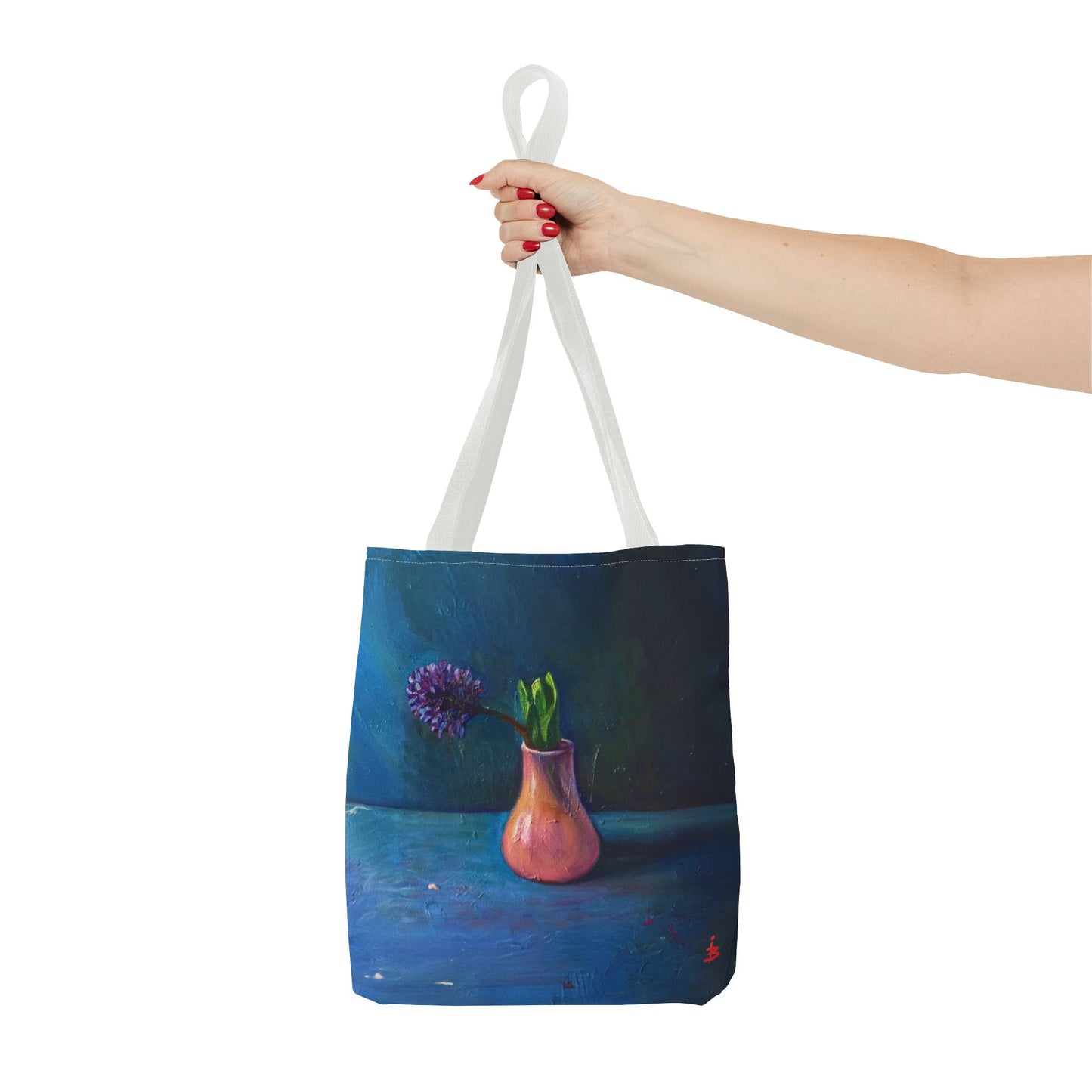 Florale Stillleben-Einkaufstasche – Malereische Vase & Lila Blüte AOP