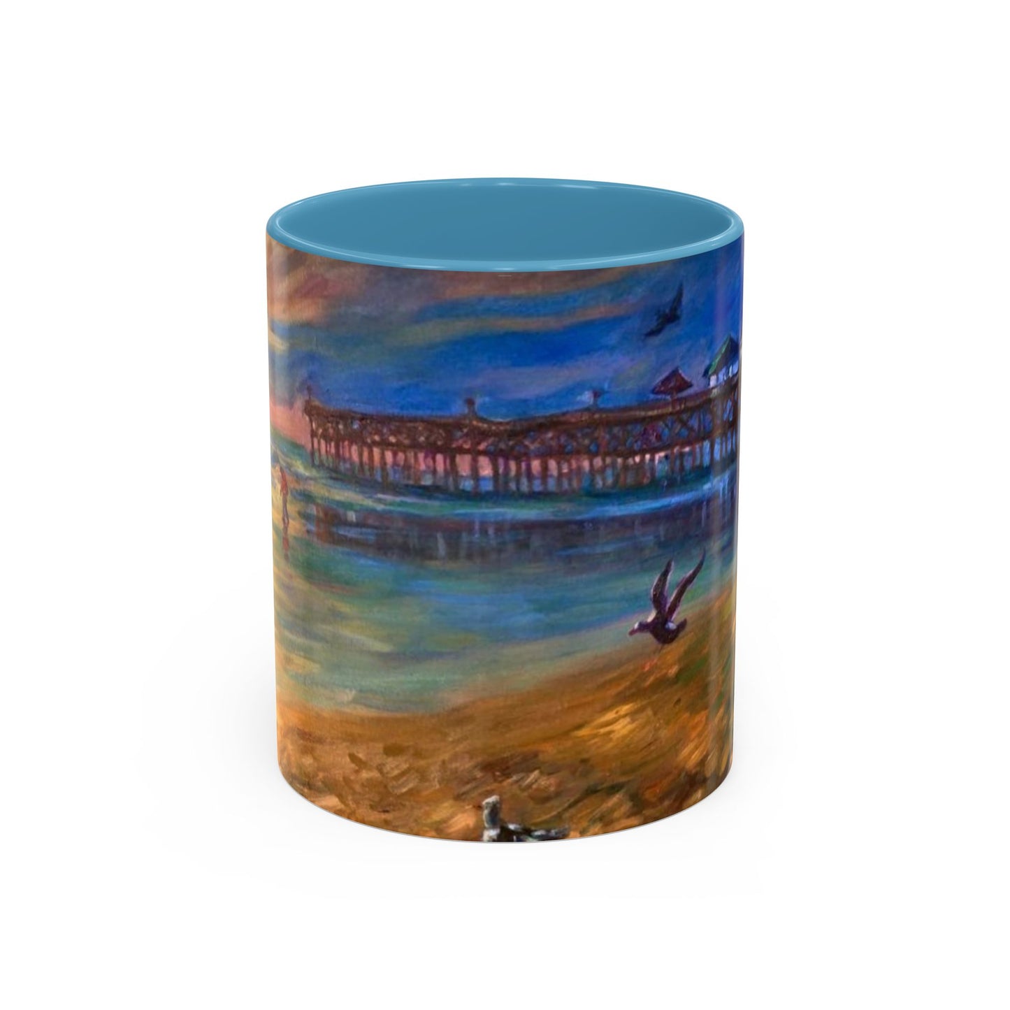 Kaffeetasse „Sonnenuntergang am Küstenpier“ – Künstlerische Tasse mit maritimem Akzent (325 ml)