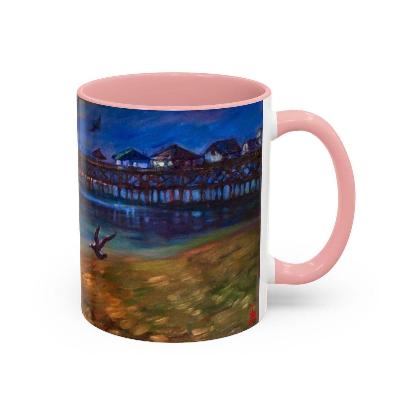 Kaffeetasse „Sonnenuntergang am Küstenpier“ – Künstlerische Tasse mit maritimem Akzent (325 ml)