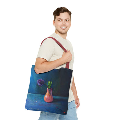Florale Stillleben-Einkaufstasche – Malereische Vase & Lila Blüte AOP