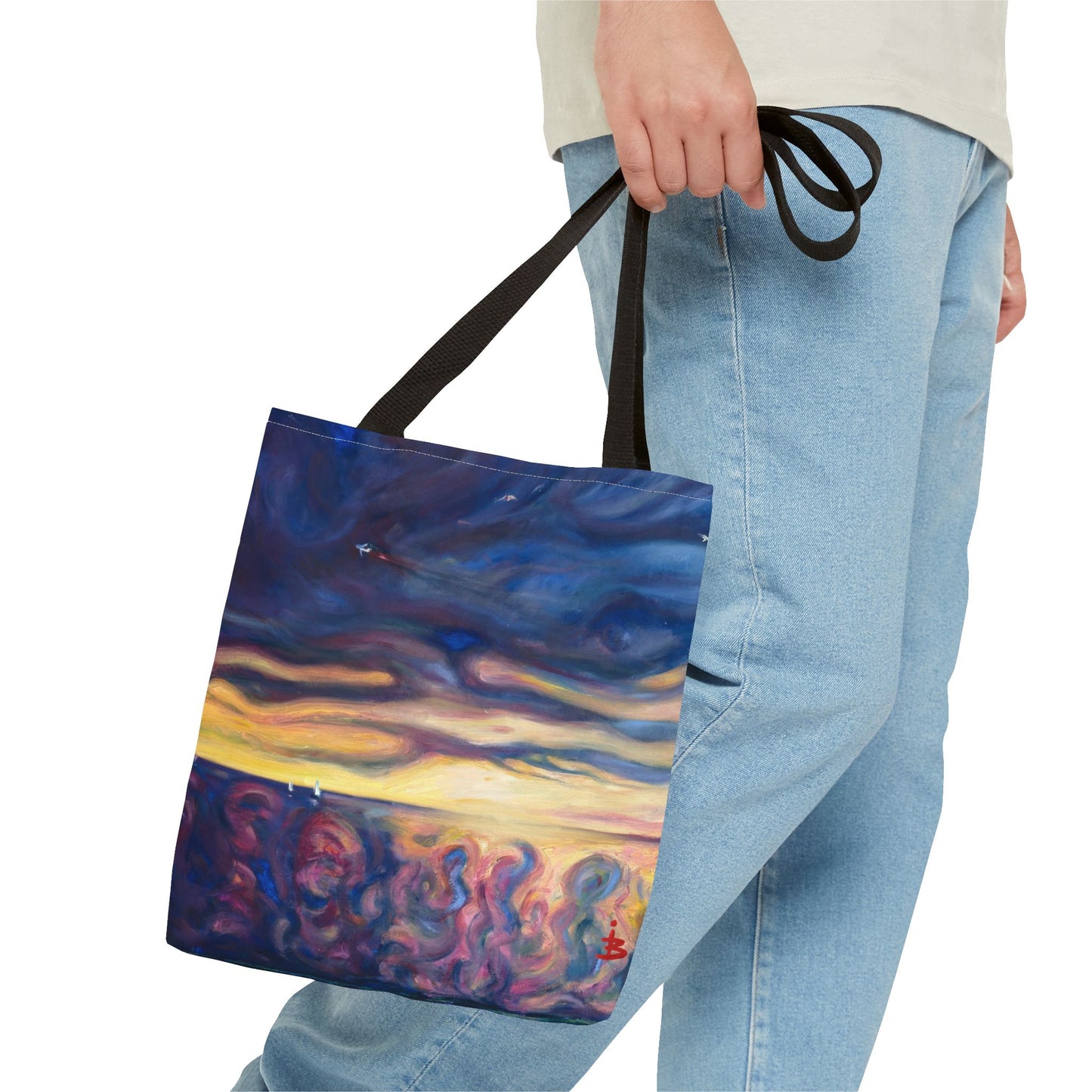 Tragetasche „Sonnenuntergangs-Traumlandschaft“ – Abstrakter Nachthimmel-Allover-Print