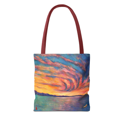 Sunset Swirl Tragetasche – Bunte Tragetasche mit Küstenmotiv und Allover-Print