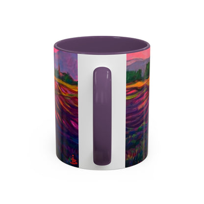 Kaffeetasse mit Lavendelfeld-Motiv – Lebendige Sonnenuntergangslandschaft, 325 ml