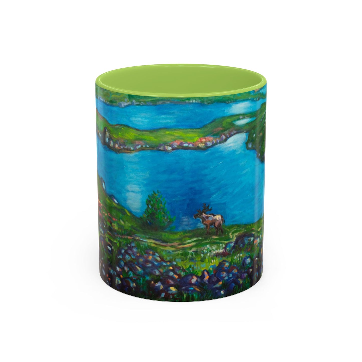 Kaffeetasse mit malerischem Seemotiv – blaue Innenseite