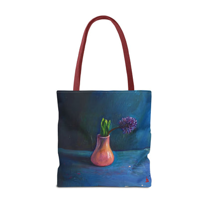 Florale Stillleben-Einkaufstasche – Malereische Vase & Lila Blüte AOP