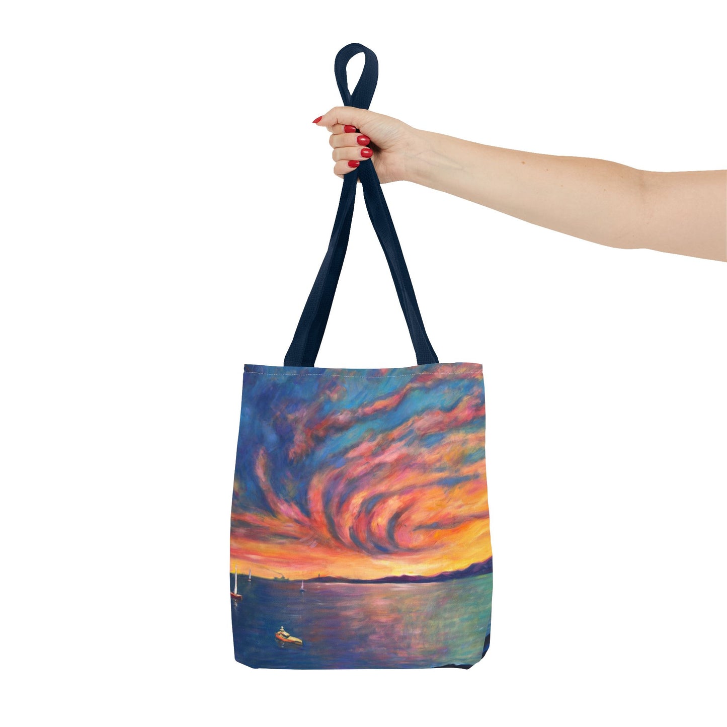 Sunset Swirl Tote Bag — Colorful Coastal Art All-Over Print Tote