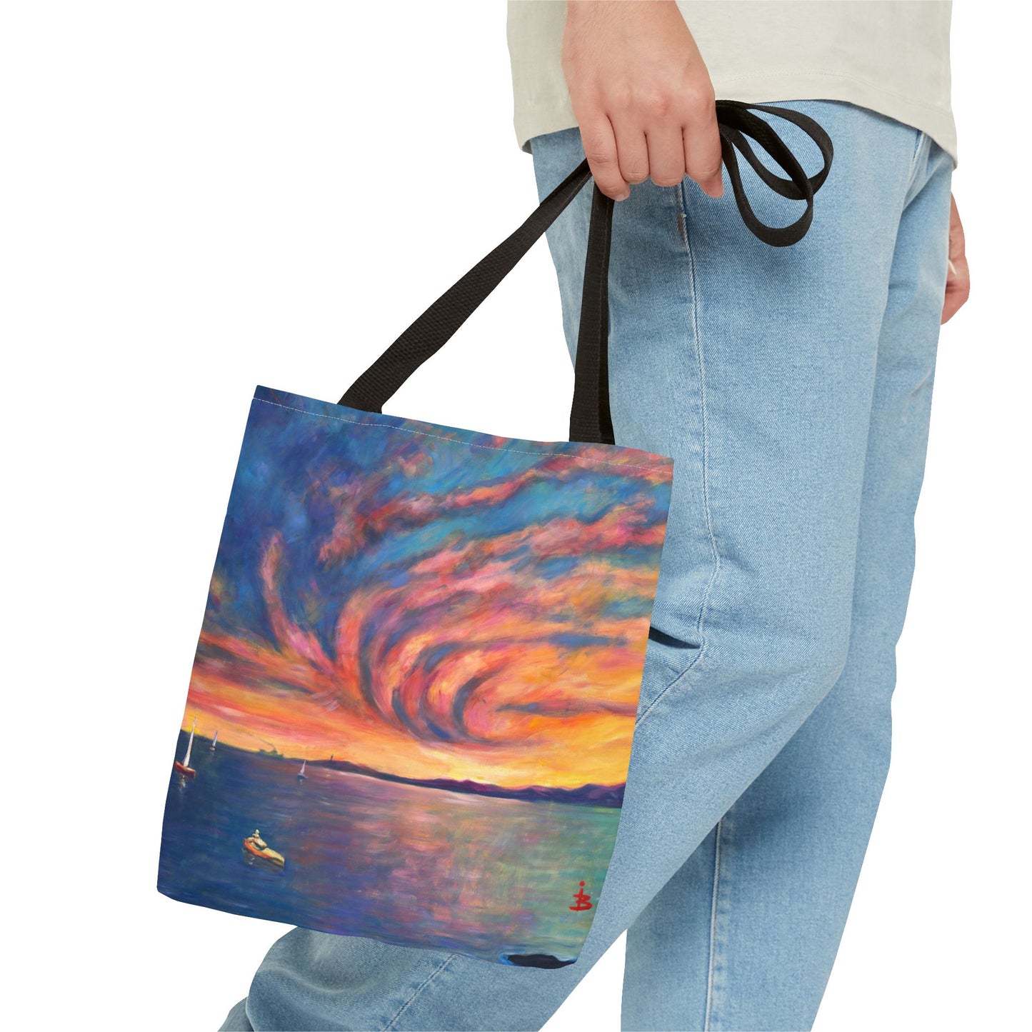 Sunset Swirl Tragetasche – Bunte Tragetasche mit Küstenmotiv und Allover-Print