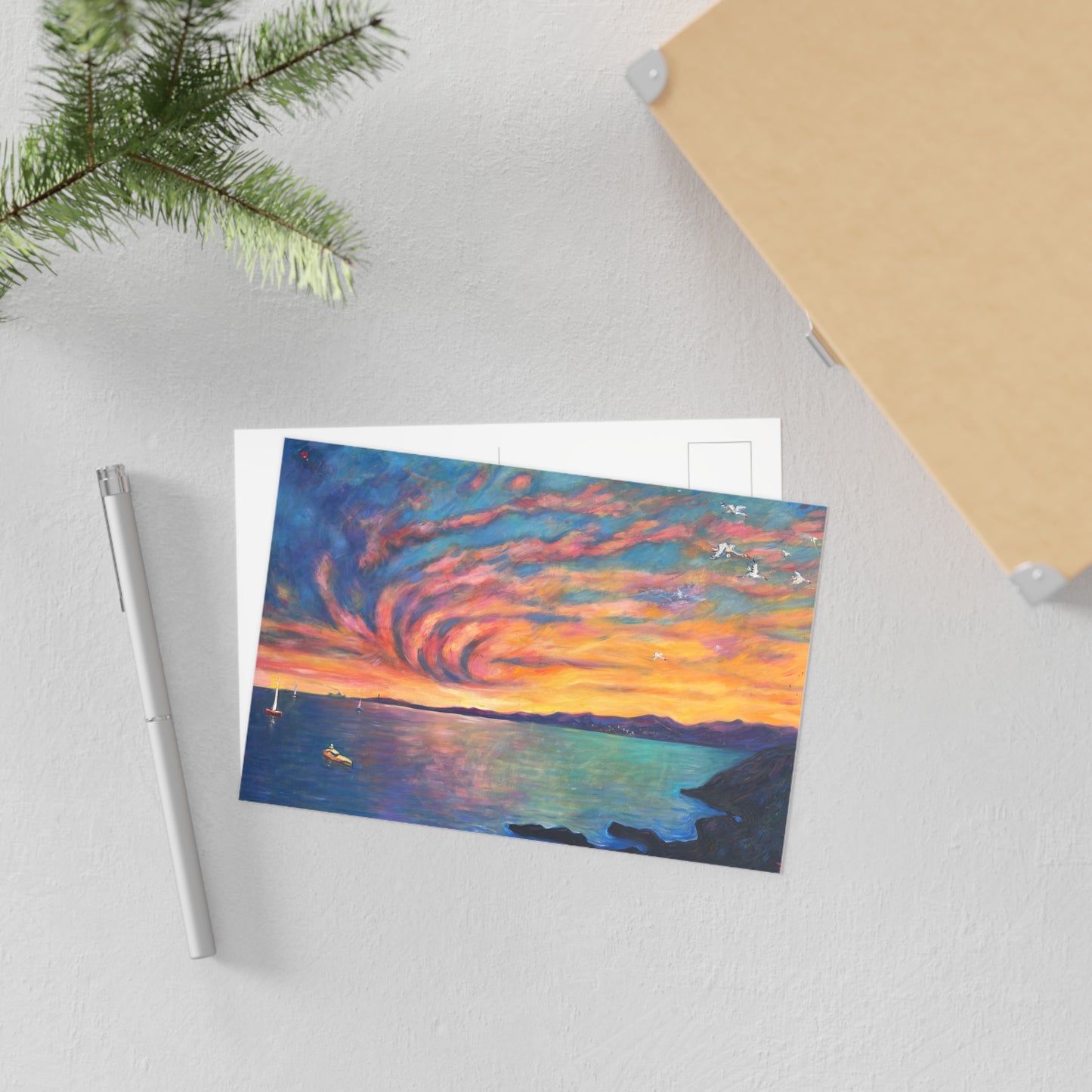 Sunset Swirl Fine Art Postcard — Seaside Landscape Greeting Card