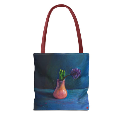 Florale Stillleben-Einkaufstasche – Malereische Vase & Lila Blüte AOP