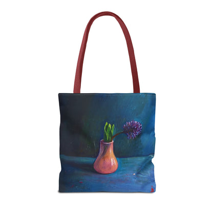 Florale Stillleben-Einkaufstasche – Malereische Vase & Lila Blüte AOP
