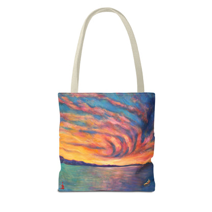 Sunset Swirl Tragetasche – Bunte Tragetasche mit Küstenmotiv und Allover-Print