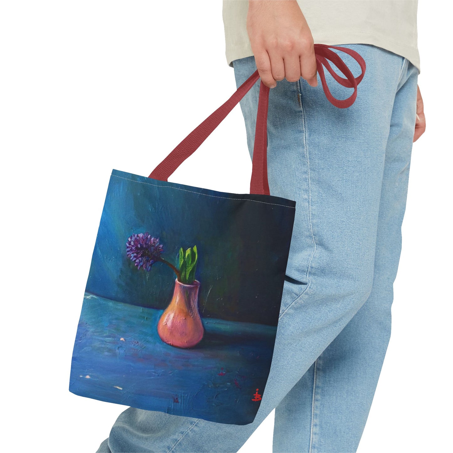 Florale Stillleben-Einkaufstasche – Malereische Vase & Lila Blüte AOP