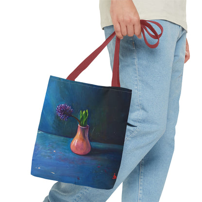 Florale Stillleben-Einkaufstasche – Malereische Vase & Lila Blüte AOP