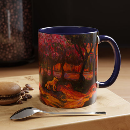 Kaffeetasse mit herbstlichem Hundemotiv – Tasse mit floralem Waldakzent (325 ml)