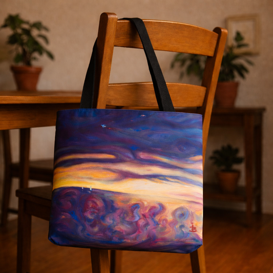 Tragetasche „Sonnenuntergangs-Traumlandschaft“ – Abstrakter Nachthimmel-Allover-Print