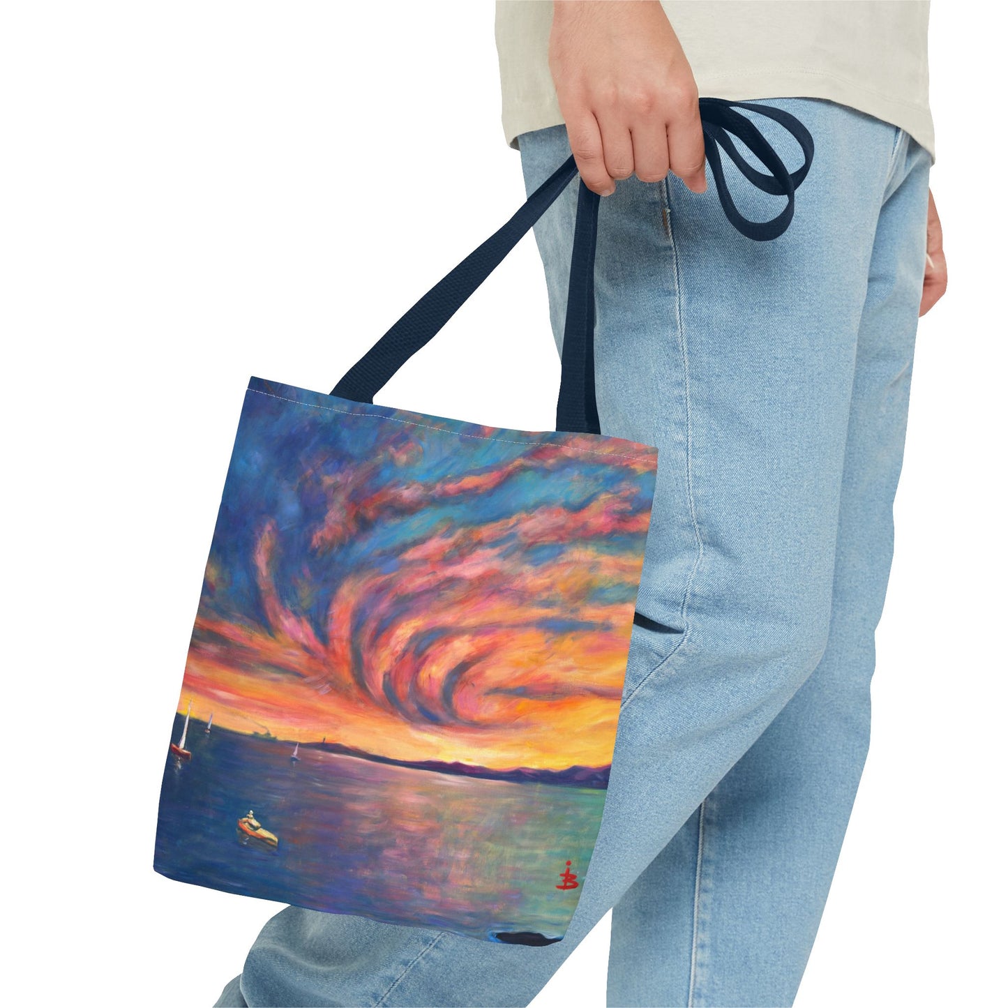 Sunset Swirl Tragetasche – Bunte Tragetasche mit Küstenmotiv und Allover-Print