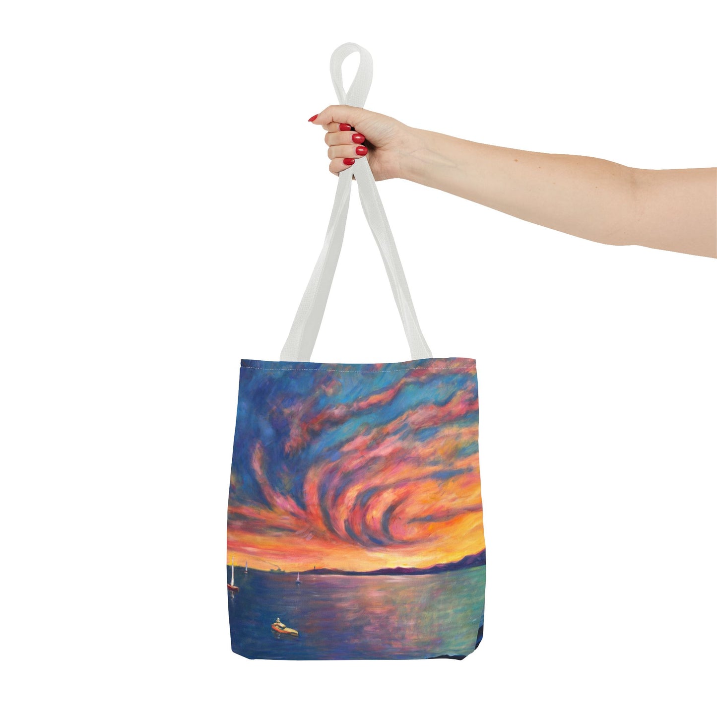 Sunset Swirl Tote Bag — Colorful Coastal Art All-Over Print Tote