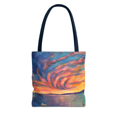 Sunset Swirl Tragetasche – Bunte Tragetasche mit Küstenmotiv und Allover-Print