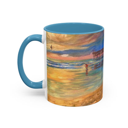 Kaffeetasse „Sonnenuntergang am Küstenpier“ – Künstlerische Tasse mit maritimem Akzent (325 ml)