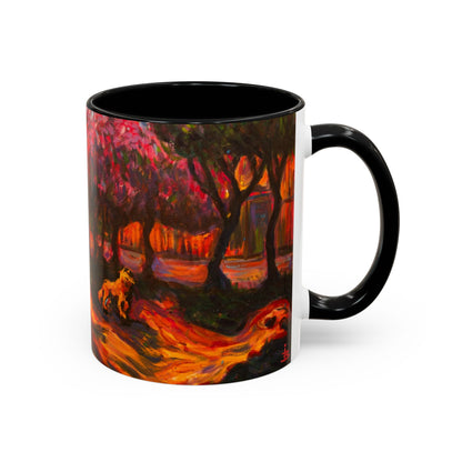 Kaffeetasse mit herbstlichem Hundemotiv – Tasse mit floralem Waldakzent (325 ml)