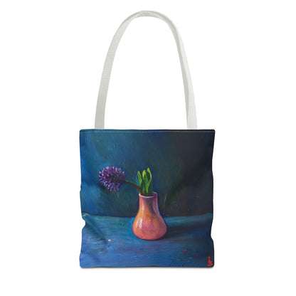 Florale Stillleben-Einkaufstasche – Malereische Vase & Lila Blüte AOP