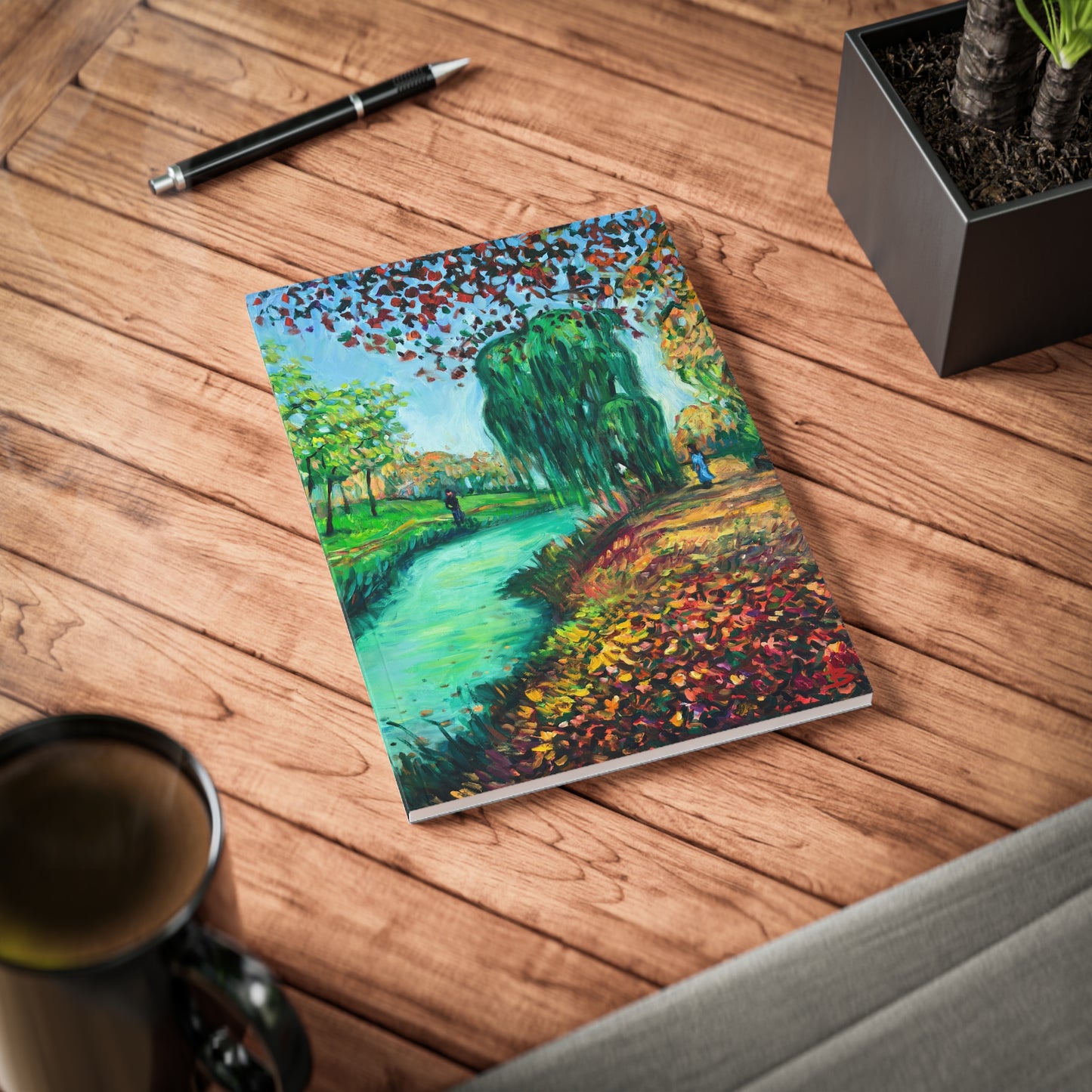 A5-Notizbuch – Impressionistische Szene aus dem Willow Park, Softcover