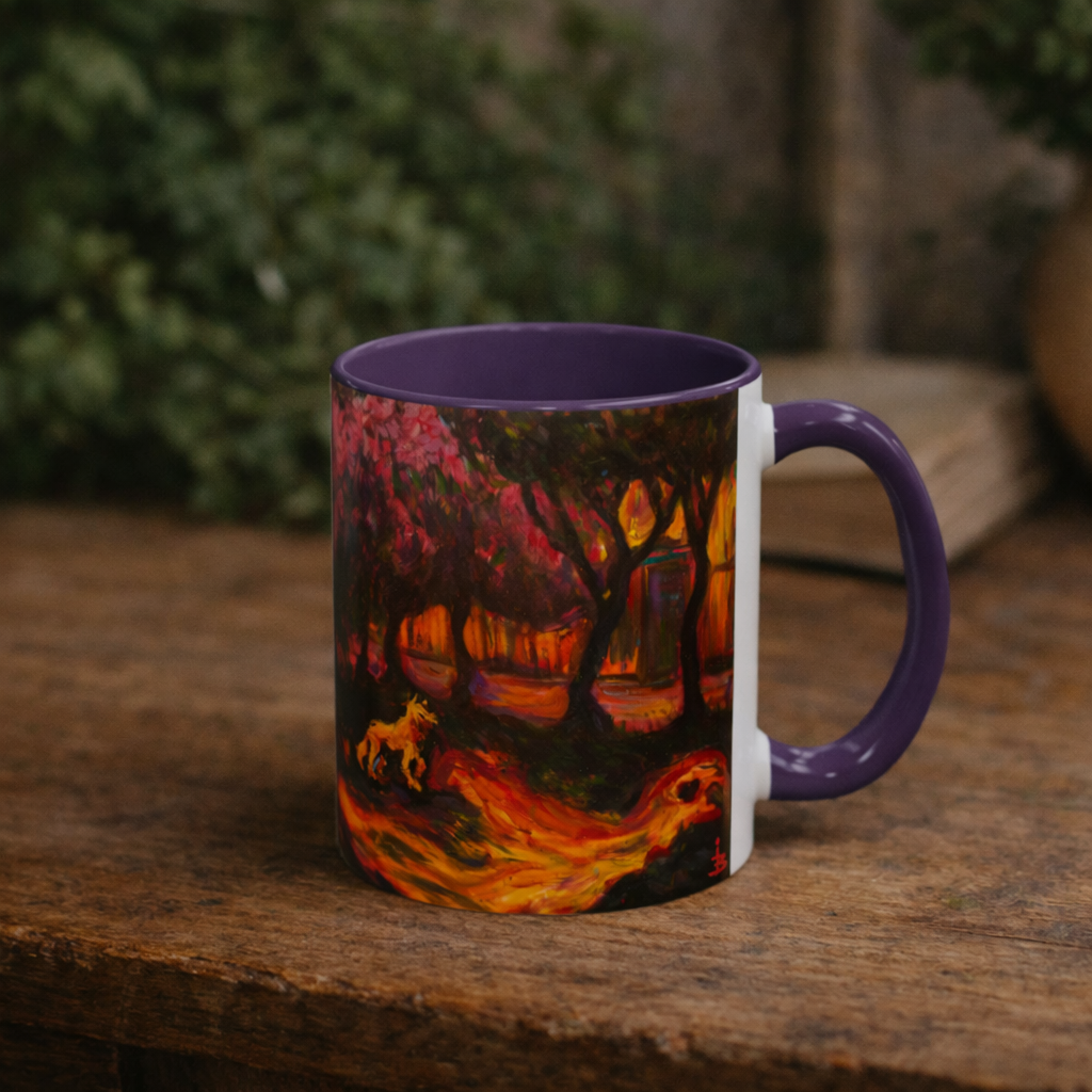 Kaffeetasse mit herbstlichem Hundemotiv – Tasse mit floralem Waldakzent (325 ml)