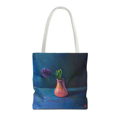 Florale Stillleben-Einkaufstasche – Malereische Vase & Lila Blüte AOP