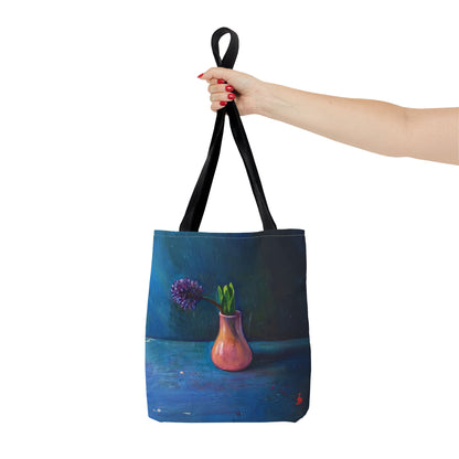 Florale Stillleben-Einkaufstasche – Malereische Vase & Lila Blüte AOP