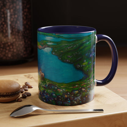 Kaffeetasse mit malerischem Seemotiv – blaue Innenseite