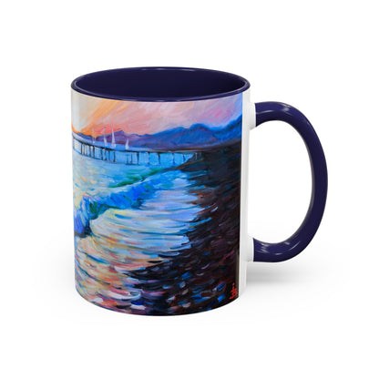 Kaffeetasse „Sonnenaufgang an der Küste“ – Tasse mit Meerespier-Motiv (325 ml)