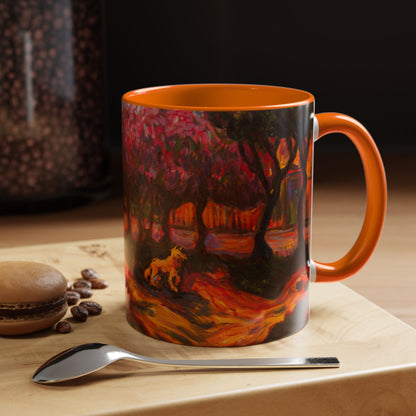 Kaffeetasse mit herbstlichem Hundemotiv – Tasse mit floralem Waldakzent (325 ml)