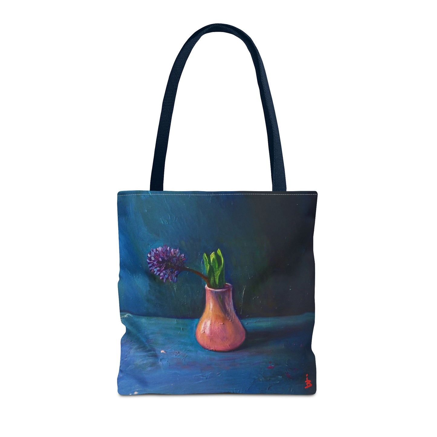 Florale Stillleben-Einkaufstasche – Malereische Vase & Lila Blüte AOP