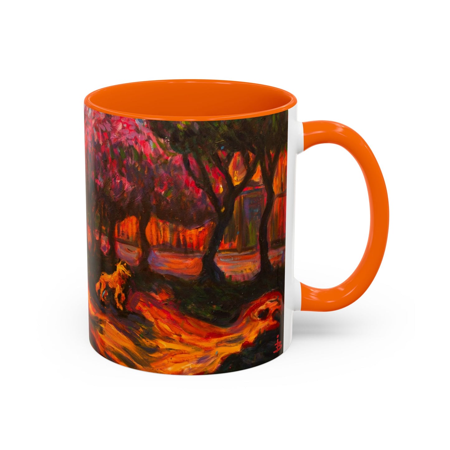 Kaffeetasse mit herbstlichem Hundemotiv – Tasse mit floralem Waldakzent (325 ml)