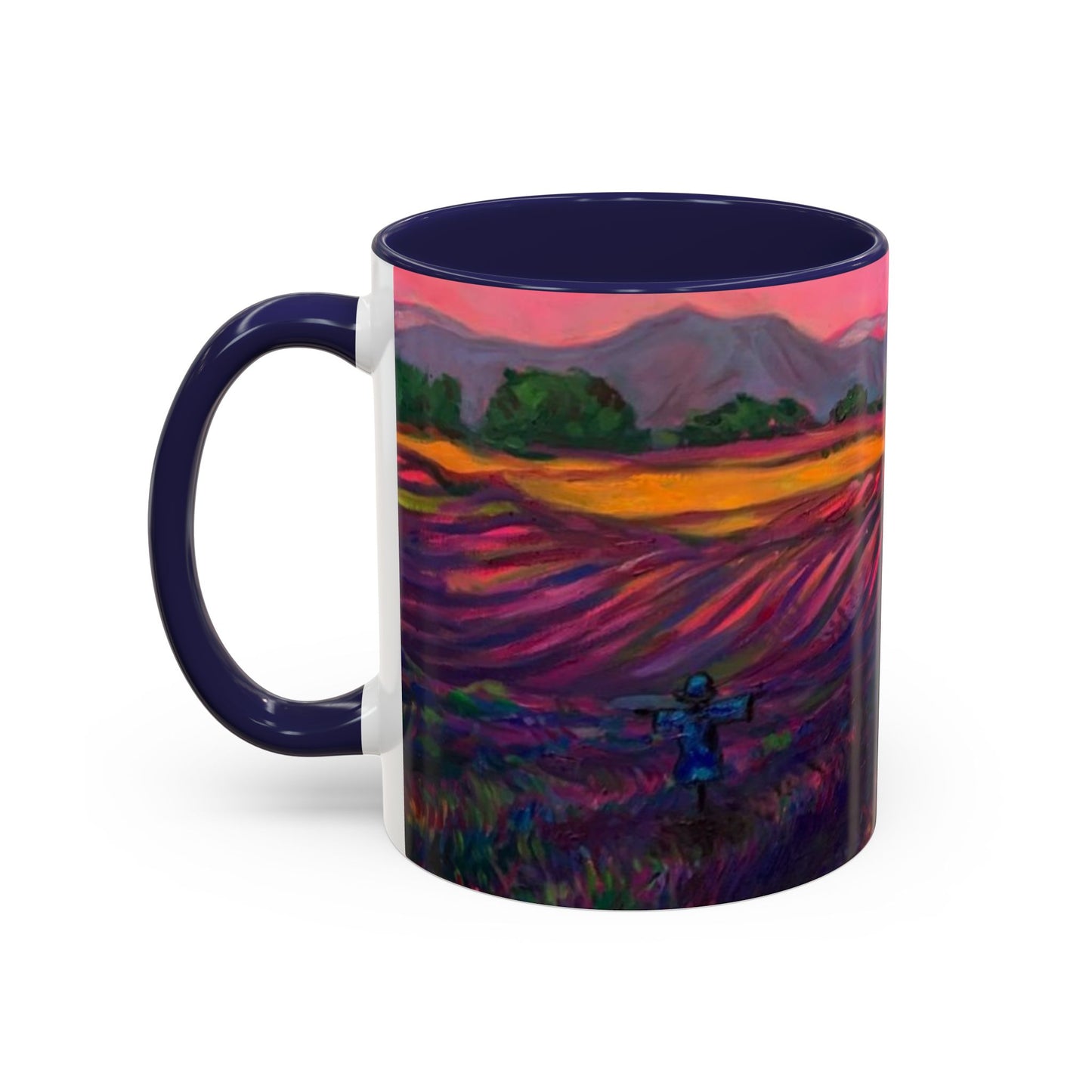 Kaffeetasse mit Lavendelfeld-Motiv – Lebendige Sonnenuntergangslandschaft, 325 ml