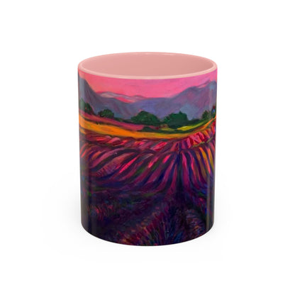Kaffeetasse mit Lavendelfeld-Motiv – Lebendige Sonnenuntergangslandschaft, 325 ml