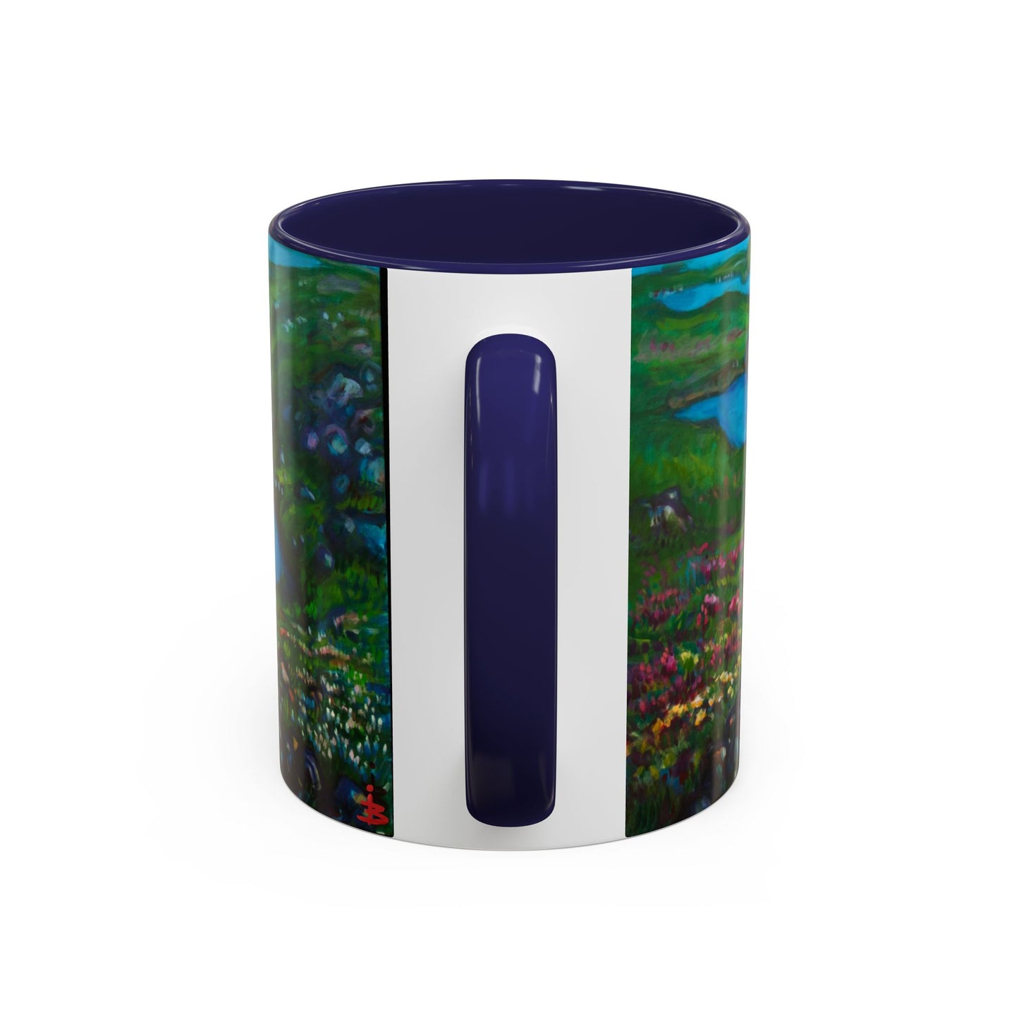 Kaffeetasse mit malerischem Seemotiv – blaue Innenseite